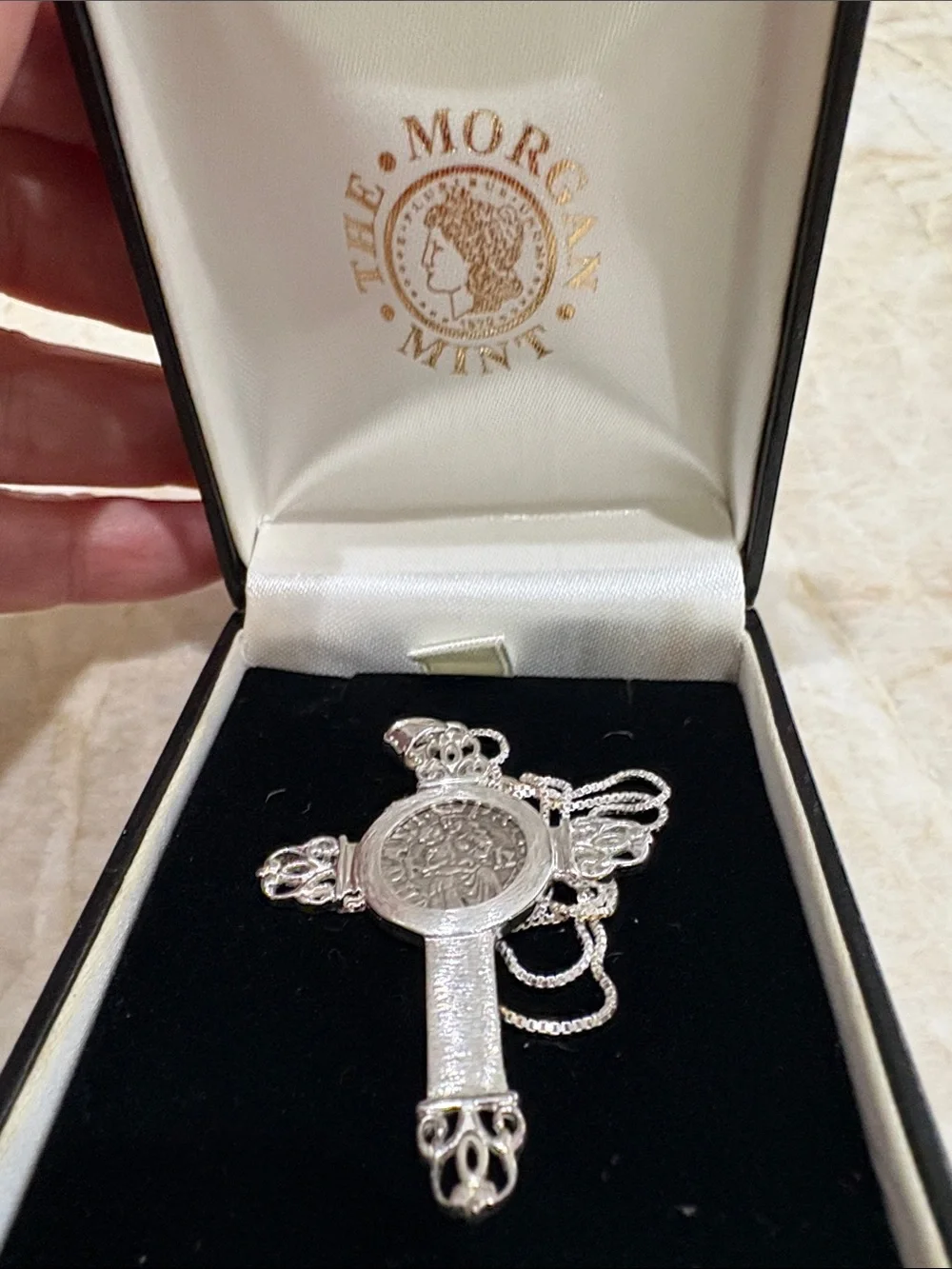 Madonna and child coin/pendant cross by The Morgan Mint - all silver